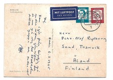 Luftpostkarte nach Finland Berlin 11  7.3.65  Porto 35 Pfg 20 + 15 Pfg Köpfe