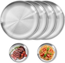 4 Stück Edelstahl Runden Geschirr, Pizzablech Rund 20 cm Edelstahl Teller