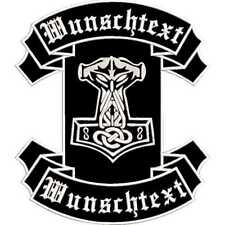 Rückenpatch mit Motiv und Wunschtext Biker Rocker Kutte MC THORS HAMMER 34x39cm
