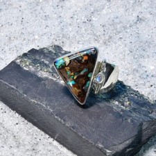 Boulder Opal Ring, 925er Silber, Edelsteinring (21062), mit Mondstein