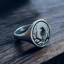 Sacred Raven Bird Signet Ring