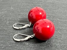 XXL 925 Silber Ohrringe Ohrhänger & Muschelkernperle rot 16 mm Gesamtl. 35 mm