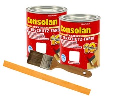 Consolan Holzfarbe Wetterschutzfarbe 1,5L Farbwahl Deckfarbe + Pinsel + Rührstab