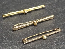 3 alte Stabnadeln Stabbroschen Anstecknadeln goldfarben mit Perle