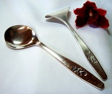 altes Kinderbesteck Breischieber & Querlöffel Auerhahn Silber Auflage / cp 621