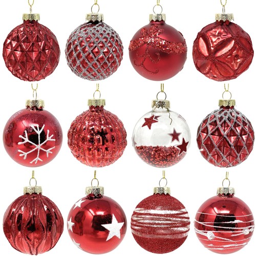 Weihnachtskugeln glas rot 12er - rot,