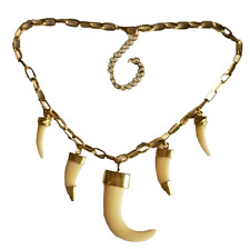 40 - 48,5 cm Säbelzahn Anhänger Collier BettelKette ModeSchmuck gold NEU