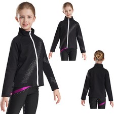 DE iEFiEL Mädchen Eiskunstlauf Sweatjacke Sport Jacke mit Strass Trainingsjacke