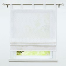 Raffrollo Voile Raffgardine Küche Gardine Vorhang mit Schlaufen Modern Weiß Grau