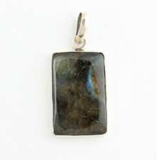 Labradorit Anhänger Edelsteinanhänger 925 Silber Schmuck Blau Schimmer Viereckig