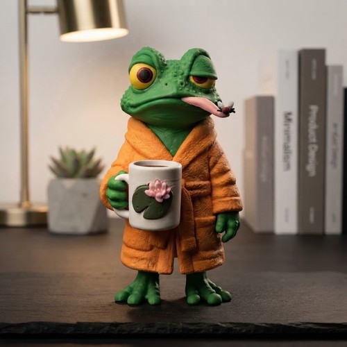 Müde frosch figur mit tasse - frosch,