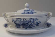 Royal Copenhagen Antike Ovale Deckel Terrine Blaue Blume Porzellan mit Platte