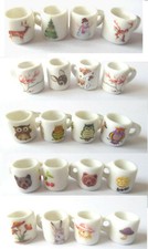 4x Kaffeetasse Becher Tasse Eule Blume Reh Hase Bär Puppen Miniatur 1:12 1cm