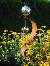 Gartenstecker Stele Edelstahlkugel Gartendeko Skulptur Rost Nr.36