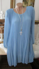 Neu Italy Kleid Plissee Elegant Langarm Chiffon Oversize HELL-BLAU 40 42 44