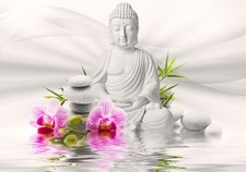 Buddha Orchidee Blumen Weiß VLIES FOTOTAPETE 3D WOHNZIMMER TAPETE WANDBILD XXL