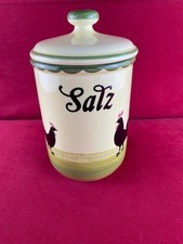 Zeller Keramik - Hahn und Henne - Runde Vorratsdose "Salz" mit Deckel