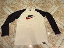 NIKE Langarm T-SHIRT Größe L USA 90 Retro CLASSIC Style Look Weiß/Schwarz/Rot !