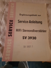 DDR Serviceanleitung SV 3930 Hifi VEB Geräte und Regler-Werk Leipzig RFT
