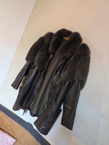 Vintage damen ledermantel pelz - vintage,