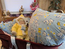 5-tlg. Kinderwagen Garnitur Kissen Set Bettwäsche Upcycling DDR Katzen Motiv