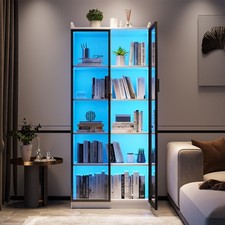 Vitrinenschrank Weiss Sideboard,mit RGB 3 Farben Dimmbares Buffetschrank