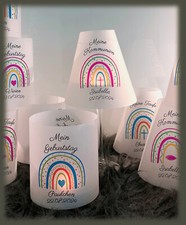 3 Lichthülle Windlicht personalisiert Einschulung Taufe Regenbogen Kommunion