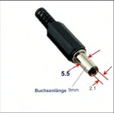 DC Stecker Hohlstecker 5.5 x 2.1mm 9mm Lötanschluss mit Knickschutz, 2St.