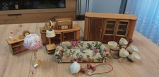 Alte, antike Puppenmöbel, Holz. Röhrenradio, Uhr, Sofa, Lampen. 50er Jahre
