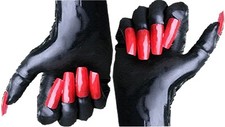 Gummi Latex Rubber Handschuhe mit Fingernageltips Größenauswahl schwarz oder rot