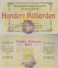 Traunstein Inflationsgeld Sparkassa Traunstein gebraucht (III) 1923 100 Milliard