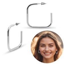 Quadratische Silbercreolen Ohrringe Ohrstecker eckig modern schlicht Damen Hoops