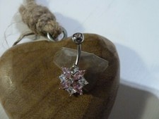 PIERCING Bauchnabelpiercing Belly Edelstahl silber BLÜTE mit Kristall klar rosa