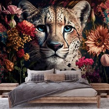 Fototapete Tiger Tiere 3D Effekt Blumen Natur VLIES TAPETE XXL + KLEISTER