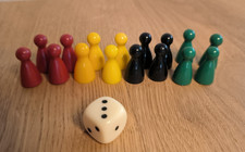 16 Spielfiguren in vier Farben + 1 Augenwürfel Kunststoff Ersatz Spiele Zubehör