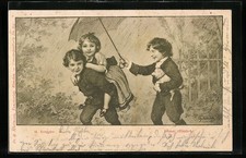 Künstler-AK Hermann Torggler: Immer ritterlich!, Kleiner Junge trägt Mädchen he 