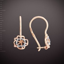 Russische Rose Rotgold 585 Kinder Goldohrringe ohne Steine Neu Glänzend Blume