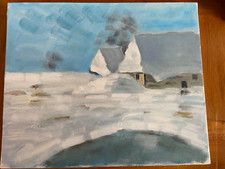 Ölgemälde Winterlandschaft Gehöft im Winter nach R.Bartels Malerschule Schwaan