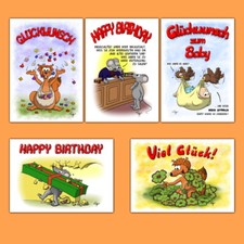 10 50 100 lustige Postkarten, Grußkarten Baby Glückwunsch Geburtstag viel Glück