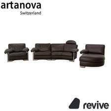 Artanova Medea Leder Garnitur Viersitzer + Sessel + Liege Dunkelbraun Sofa Couch