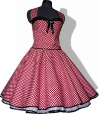 50er Jahre Retro Kleid zum Petticoat Vintage rot schwarz weiße Punkte Blumen
