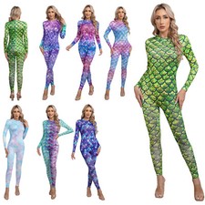 Damen Body Einteiler Catsuit Jumpsuit Meerjungfrau Kostüm Overall Karneval Party