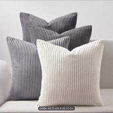 4 St Kissenhülle 45 x 45 grau flauschig weich Cord Optik Plüsch Kissenbezug Set