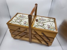 XXL Nähkästchen Nähkasten Handarbeitskorb Landhausstil dunkel 44cm groß Holz