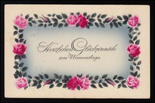 AK B & R Namenstag, Rosengirlande umrahmt Glückwünsche OFFENBURG 1.11.1916