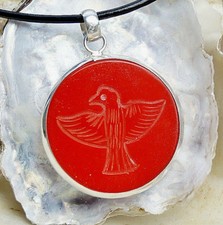 Silber Kettenanhänger Rund Ø 2,7 cm Koralle Rot Schlicht Friedenszeichen Taube