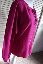 Hawaleschka schicke Bluse dunkles magenta+dunkelblaue Stick-Akzente, 42, m.Seide