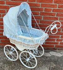 Alter Puppenwagen Babywagen Rattan Korbwagen Vintage Shabby Weiß 50er Jahre