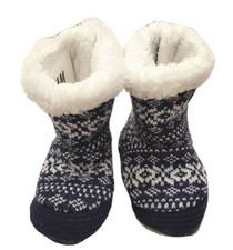 H&M Baby-Stiefel -Gr. 18/19 3-6M- Baby-Schuhe Norwegermuster blauTeddyfell Klett