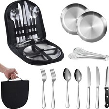 Campingbesteck Für 2 Personen 10-teilig Picknick Geschirr Edelstahl Outdoor Set